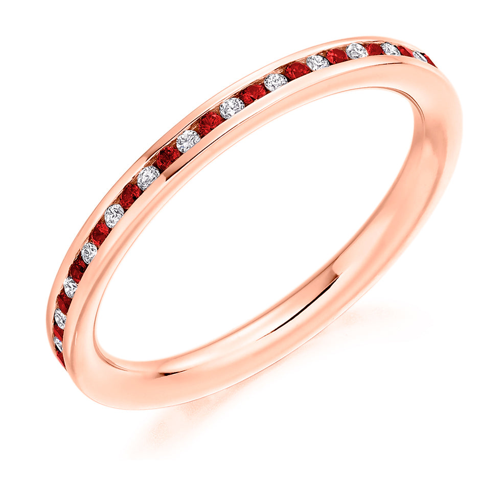 Ruby & Diamond Full Eternity Ring, 0.17ct in Rose Gold