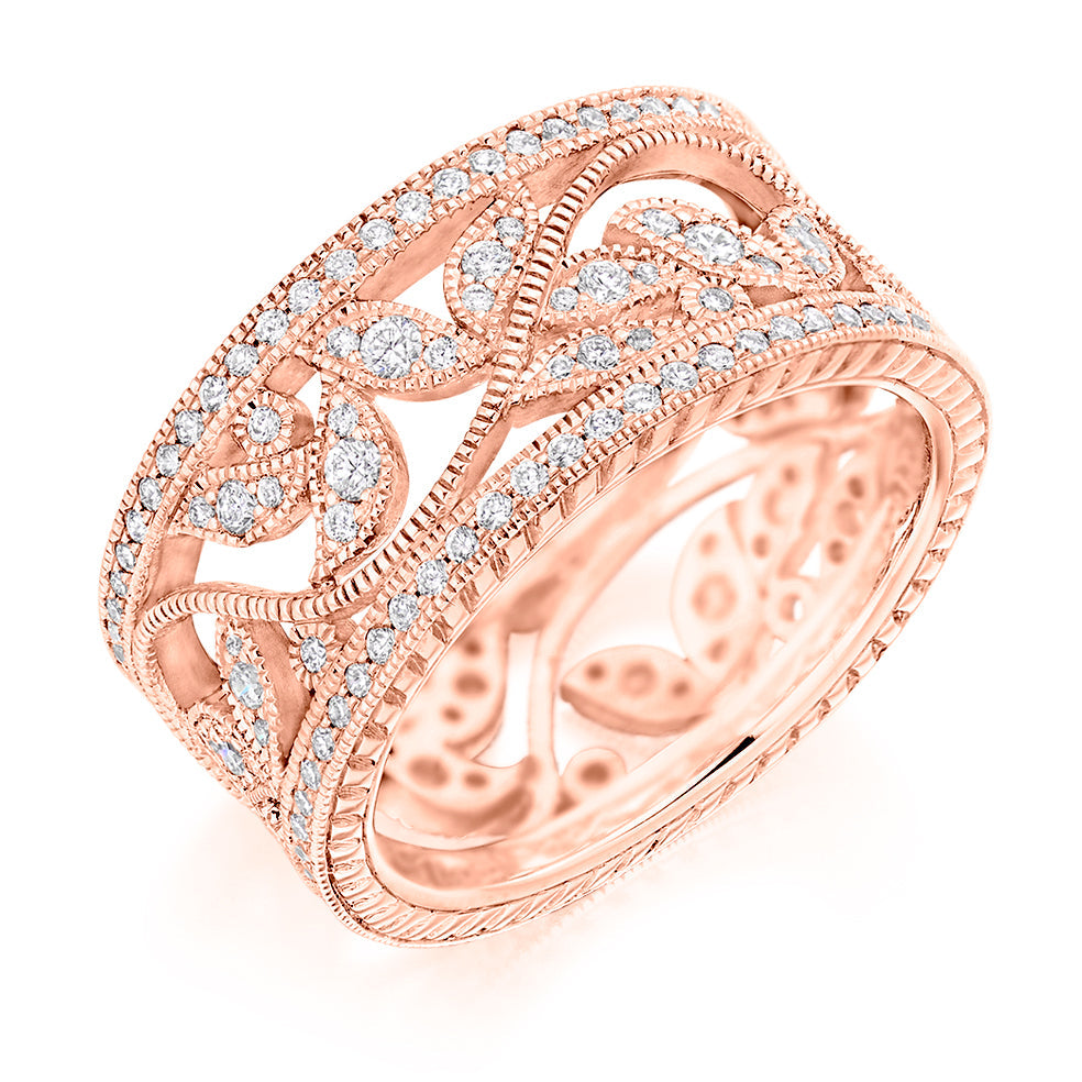 Milgrain Grain-Set Full Eternity Ring, 1.25ct total in Rose Gold