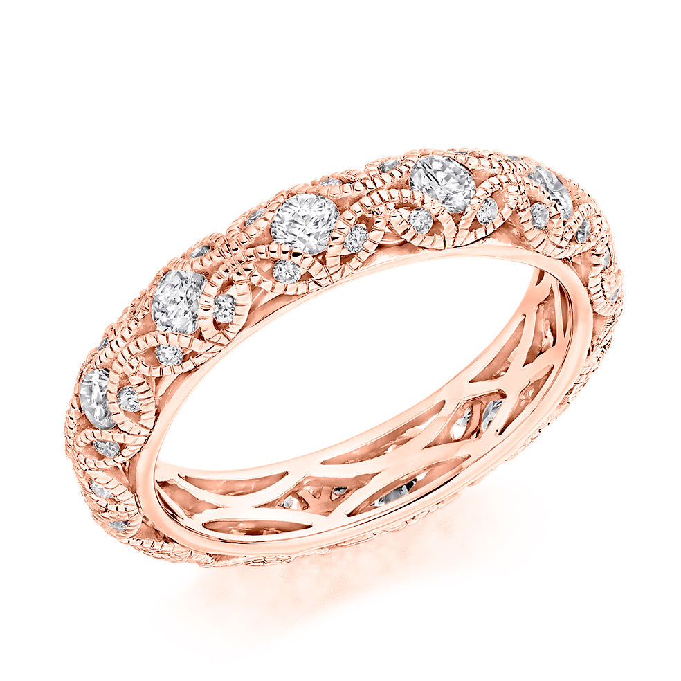 Milgrain Grain-Set Full Eternity Ring, 1.1ct total in Rose Gold