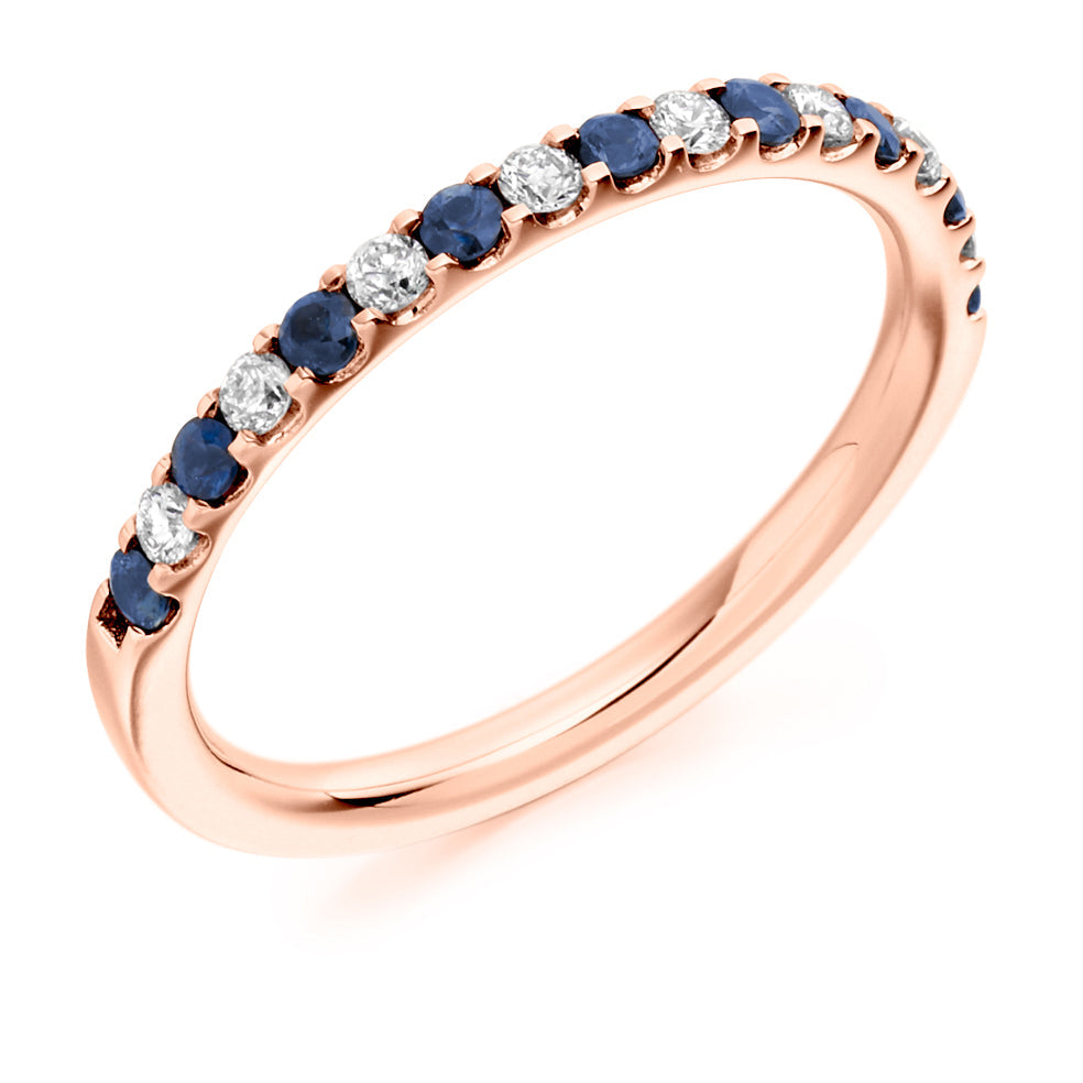Sapphire & Diamond Half Eternity Ring, 0.19ct in Rose Gold