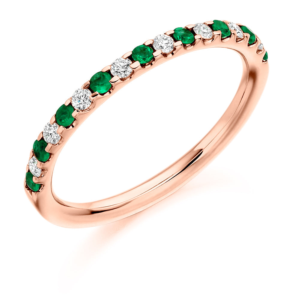Emerald & Diamond Half Eternity Ring with Micro-Claw, 0.18ct in Rose Gold