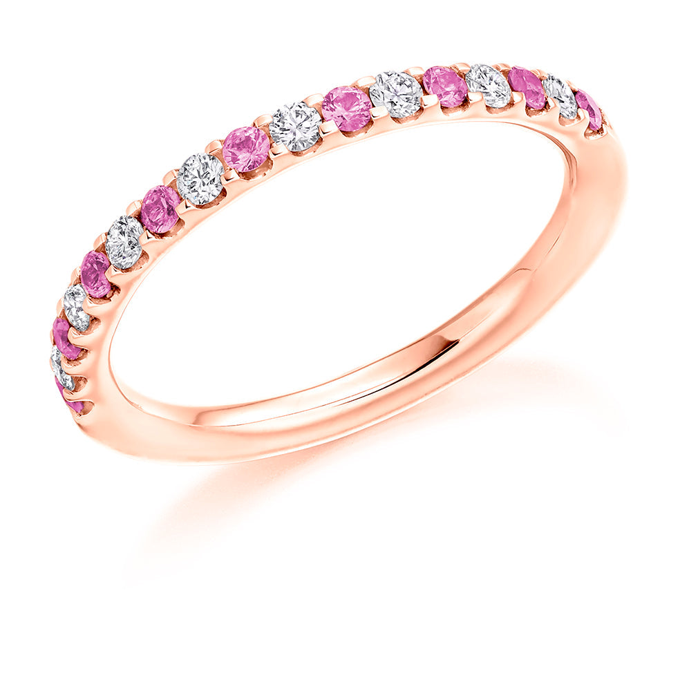 Pink Sapphire & Diamond Half Eternity Ring, 0.18ct in Rose Gold