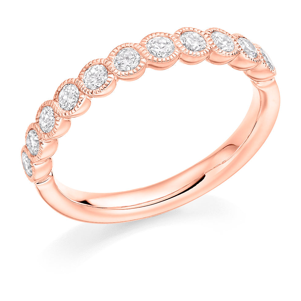 Milgrain Rubover Half Eternity Ring, 0.5ct total in Rose Gold