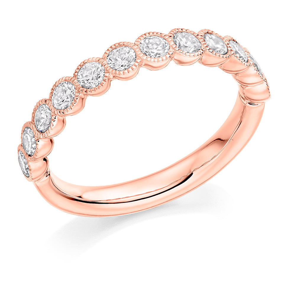 Milgrain Rubover Half Eternity Ring, 0.75ct total in Rose Gold