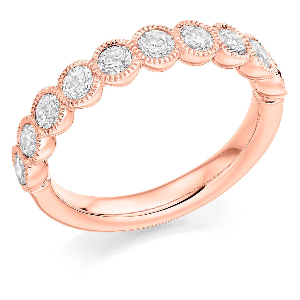 Milgrain Rubover Half Eternity Ring, 1.0ct total in Rose Gold