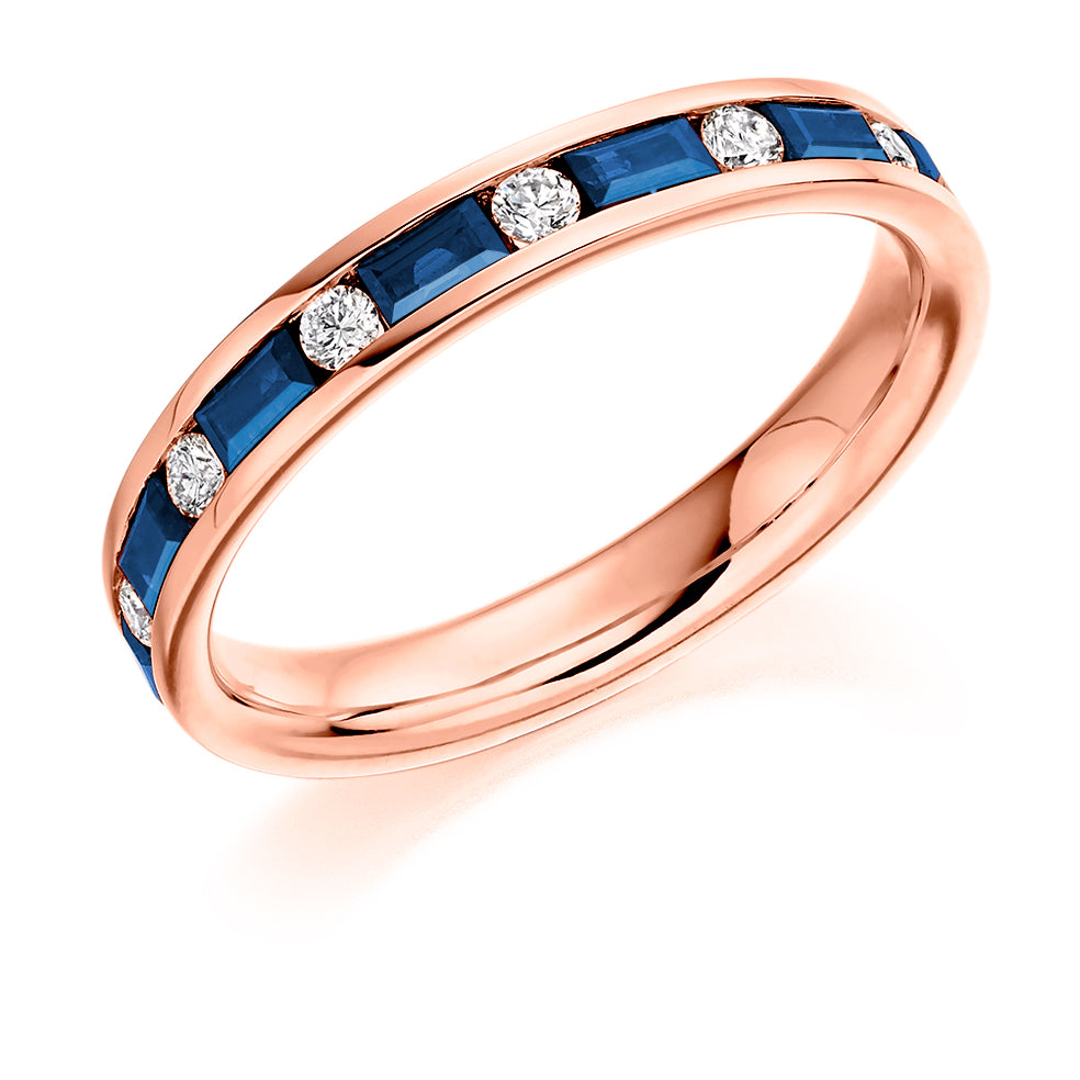 Sapphire & Diamond Half Eternity Ring, 0.16ct in Rose Gold