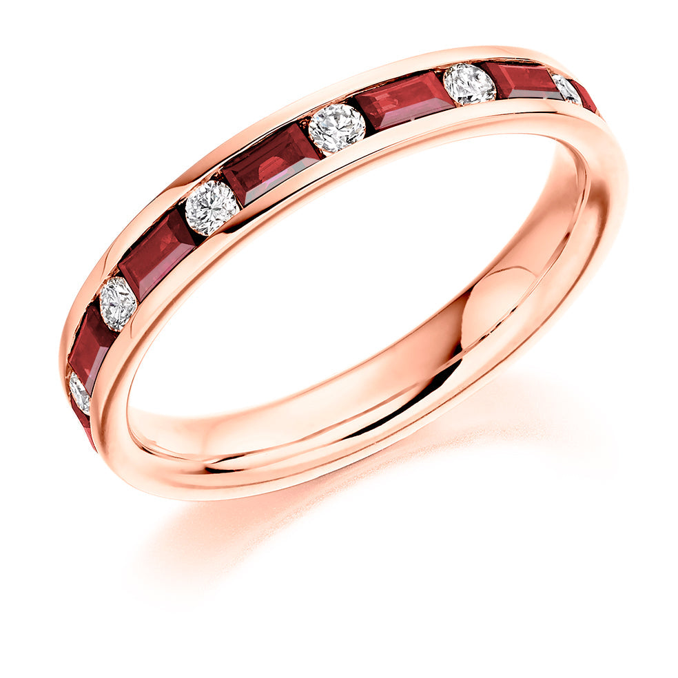 Ruby & Diamond Half Eternity Ring, 0.16ct in Rose Gold