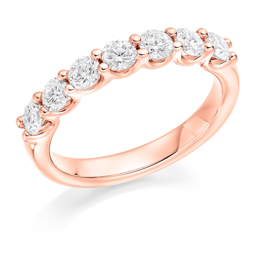 Claw-Set Diamond Half Eternity Ring B, 1.0ct in Rose Gold
