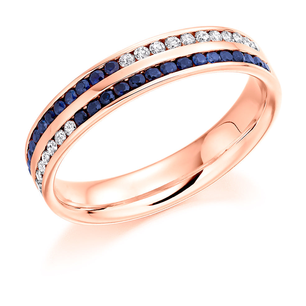 Sapphire & Diamond Half Eternity Ring, 0.17ct in Rose Gold