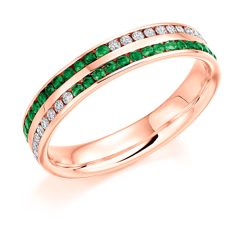 Emerald & Diamond Half Eternity Ring, 0.17ct in Rose Gold