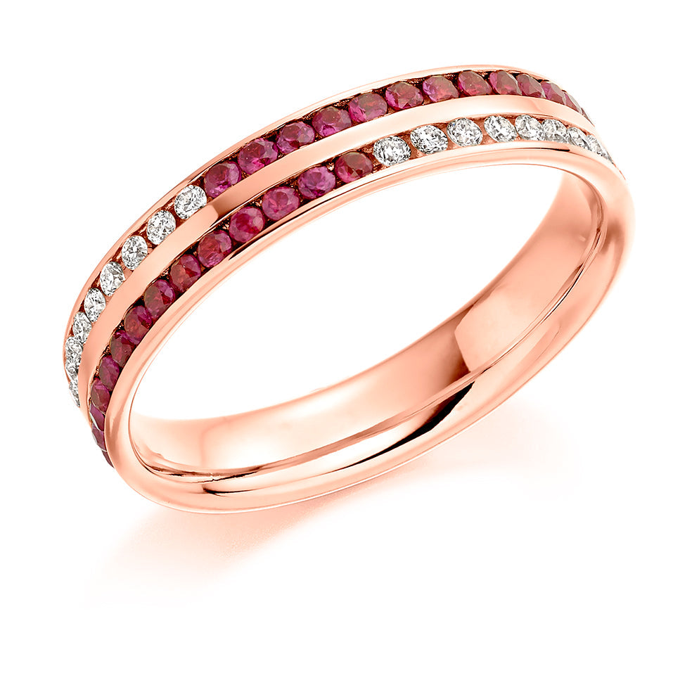Ruby & Diamond Half Eternity Ring B, 0.16ct in Rose Gold