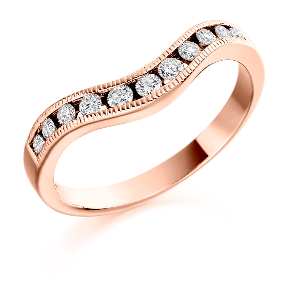 Shaped Milgrain Channel-Set Half Eternity Ring, 0.27ct total in Rose Gold