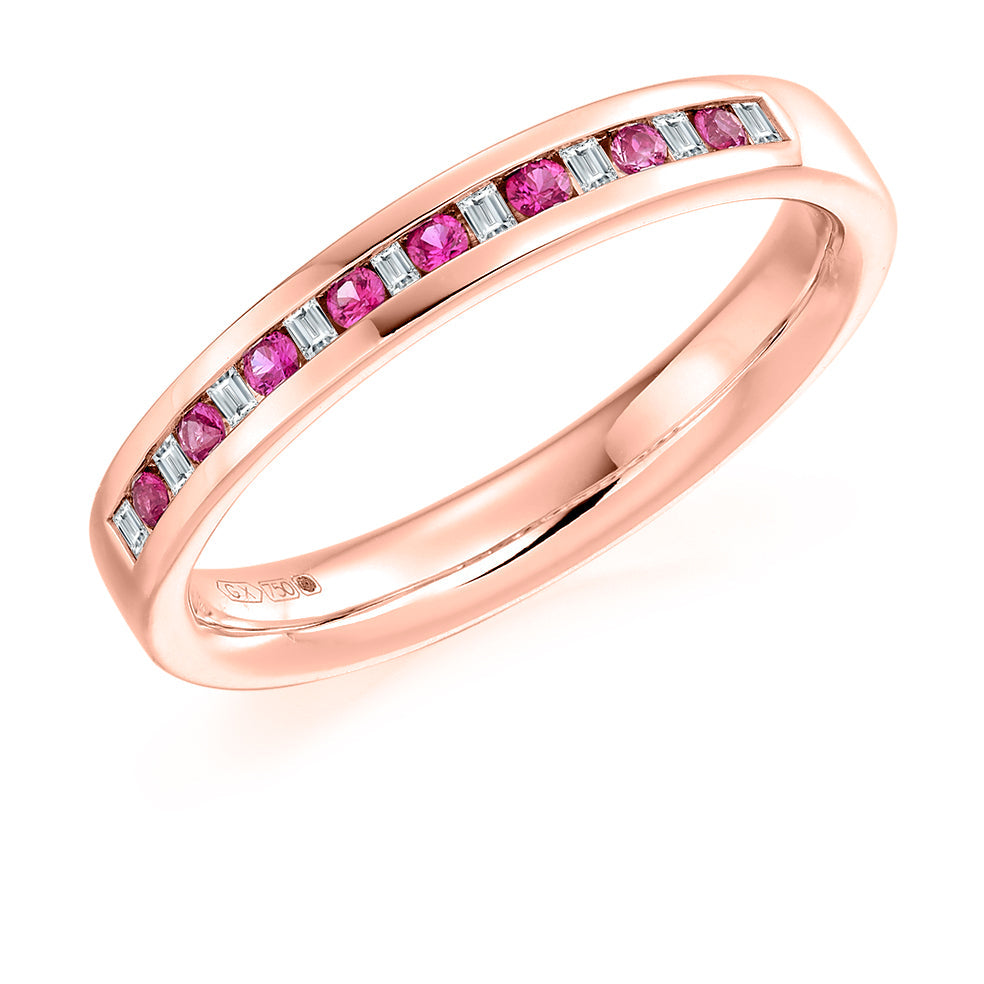 Pink Sapphire & Diamond Half Eternity Ring, 0.05ct in Rose Gold