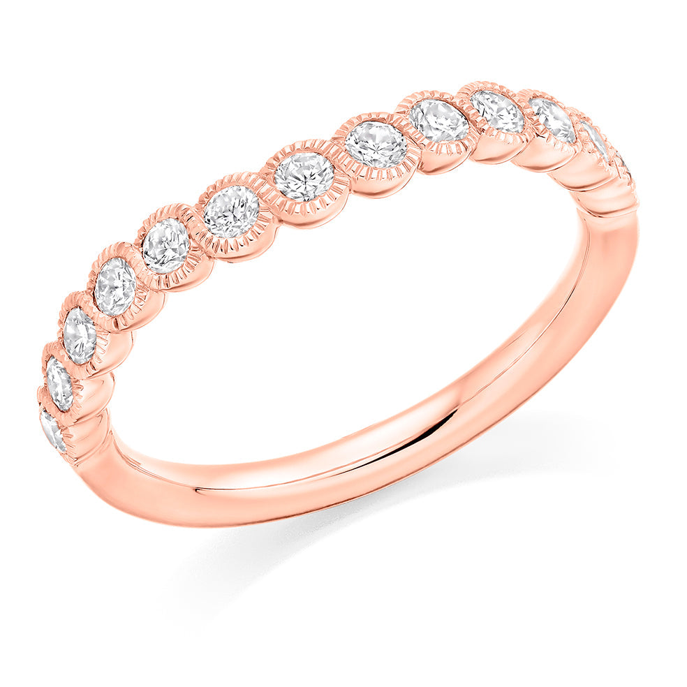 Curved Milgrain Rubover Diamond Half Eternity Ring, 0.25ct in Rose Gold