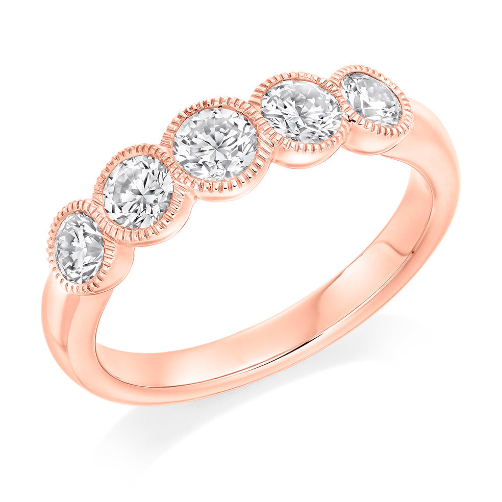 Milgrain Rubover Diamond Half Eternity Ring, 1.0ct in Rose Gold
