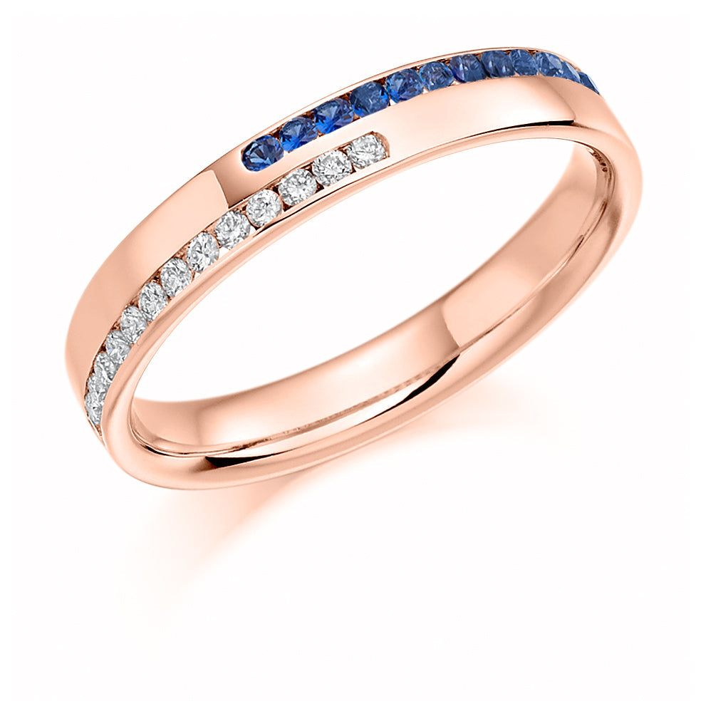 Sapphire & Diamond Half Eternity Ring with Channel-Set, 0.15ct in Rose Gold