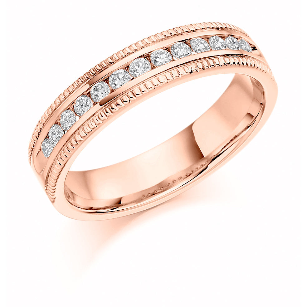 Milgrain Channel-Set Half Eternity Ring, 0.25ct total (HET1183) in Rose Gold