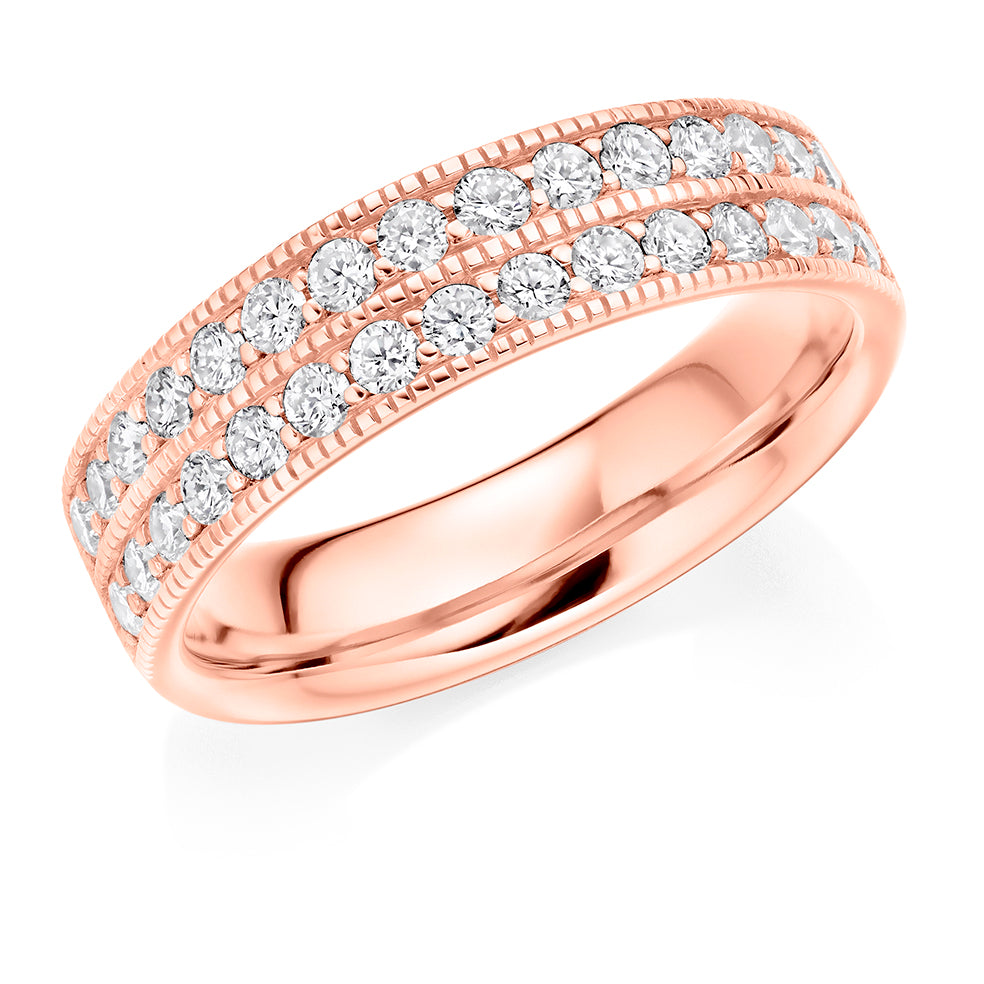 Milgrain Grain-Set Diamond Half Eternity Ring, 0.66ct in Rose Gold