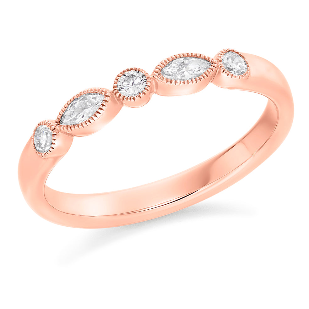 Milgrain Rubover Diamond Half Eternity Ring, 0.28ct in Rose Gold