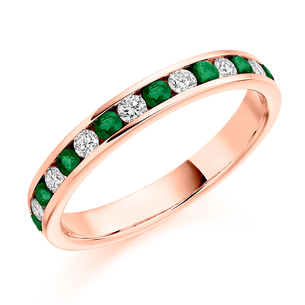 Emerald & Diamond Half Eternity Ring, 0.27ct in Rose Gold