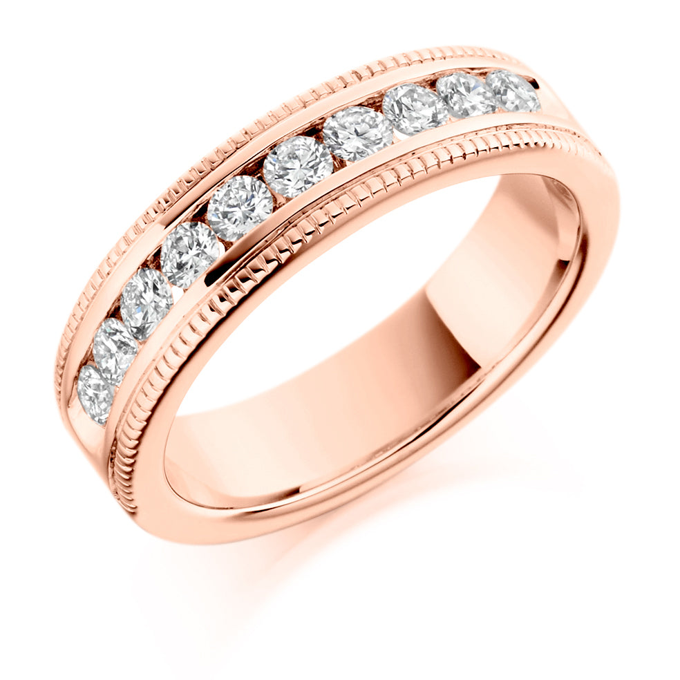 Milgrain Channel-Set Half Eternity Ring, 0.5ct total in Rose Gold