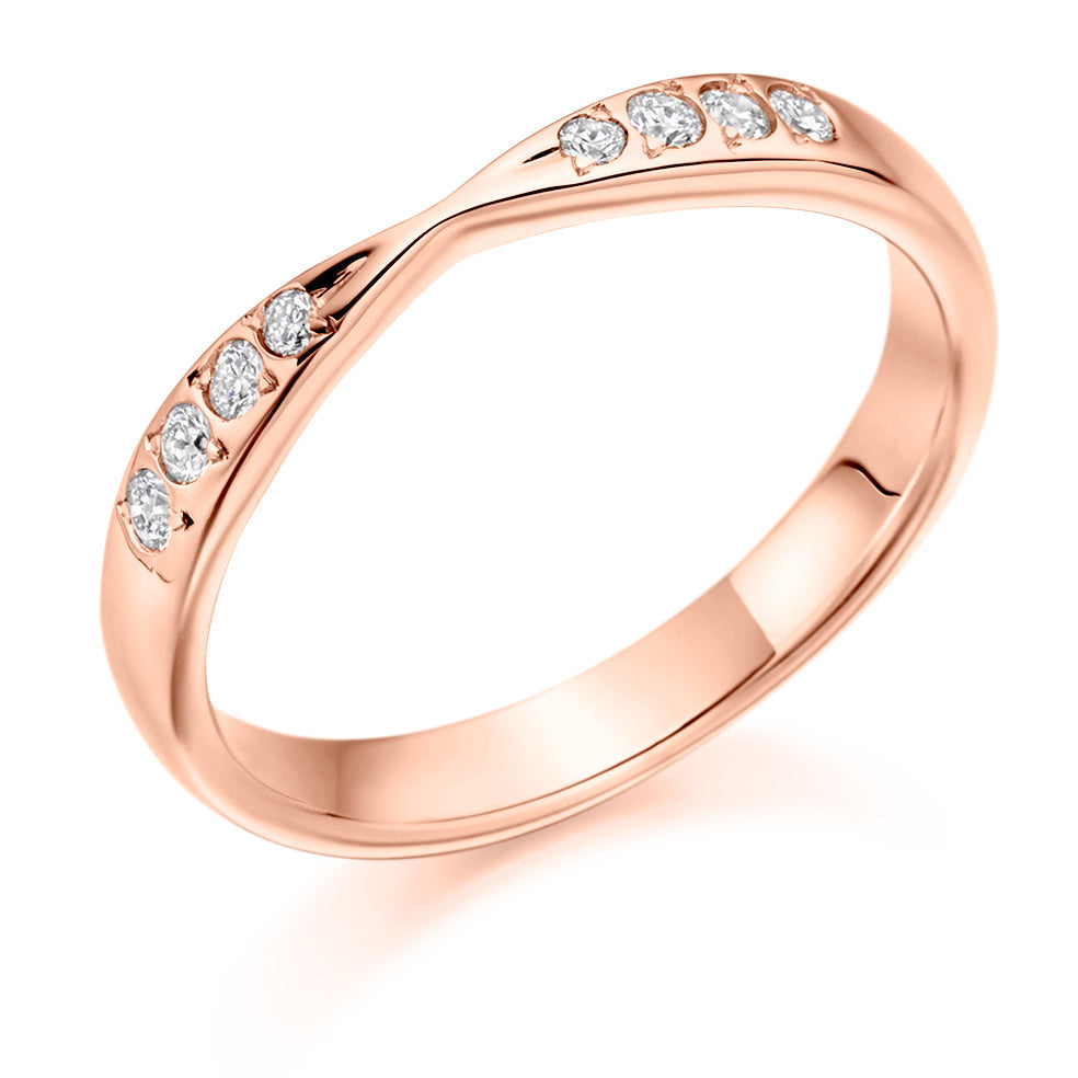 Shaped Grain-Set Half Eternity Ring, 0.15ct total in Rose Gold