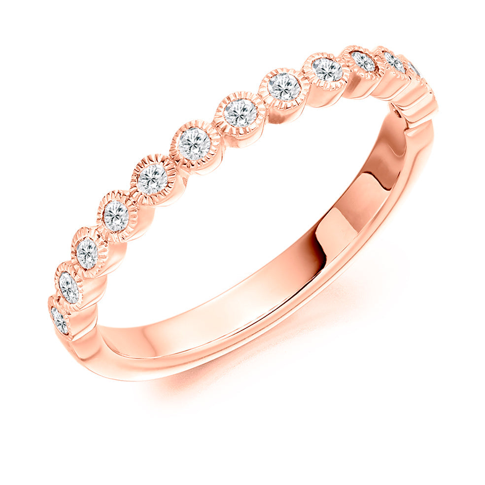 Milgrain Rubover Half Eternity Ring, 0.25ct total in Rose Gold
