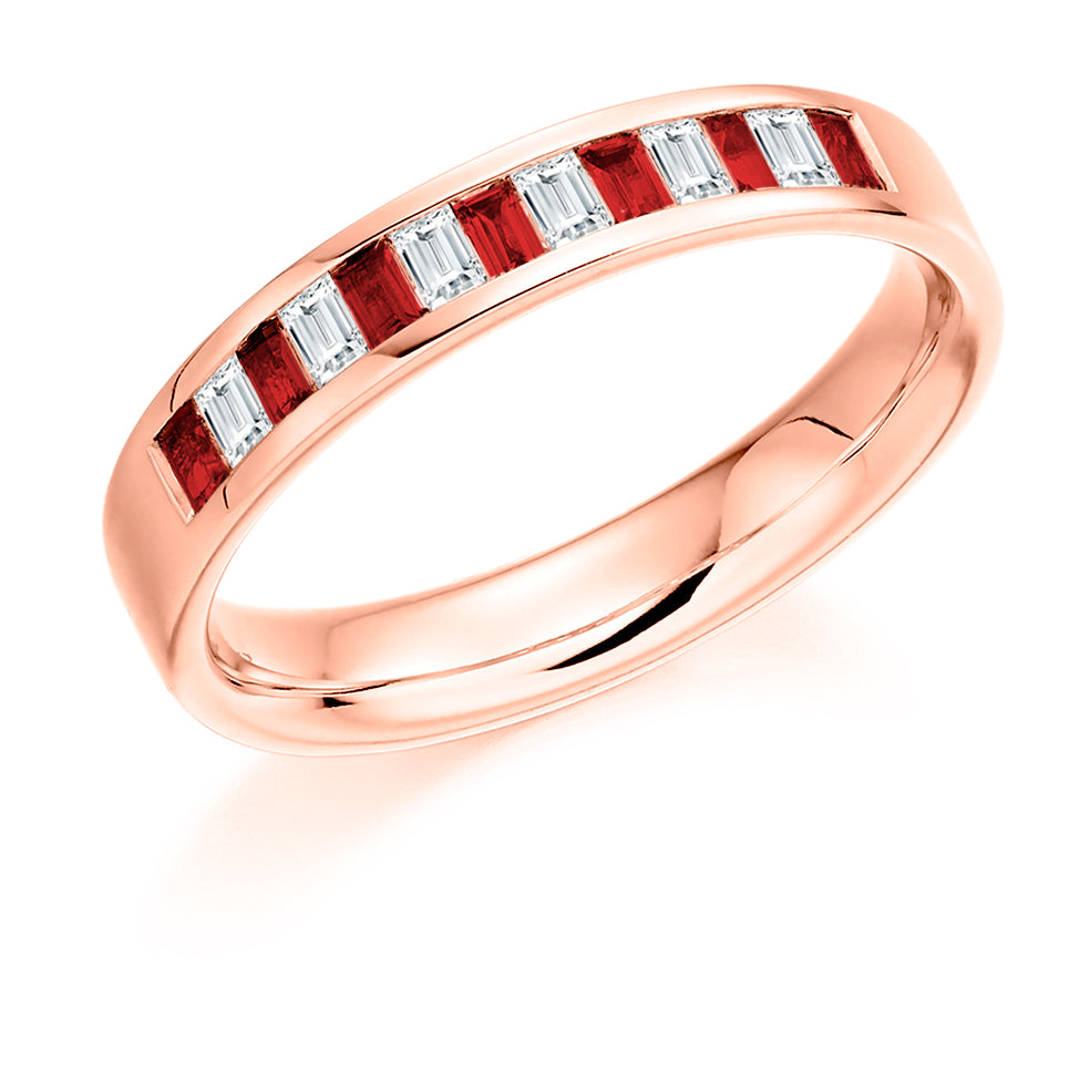 Ruby & Diamond Half Eternity Ring, 0.17ct in Rose Gold