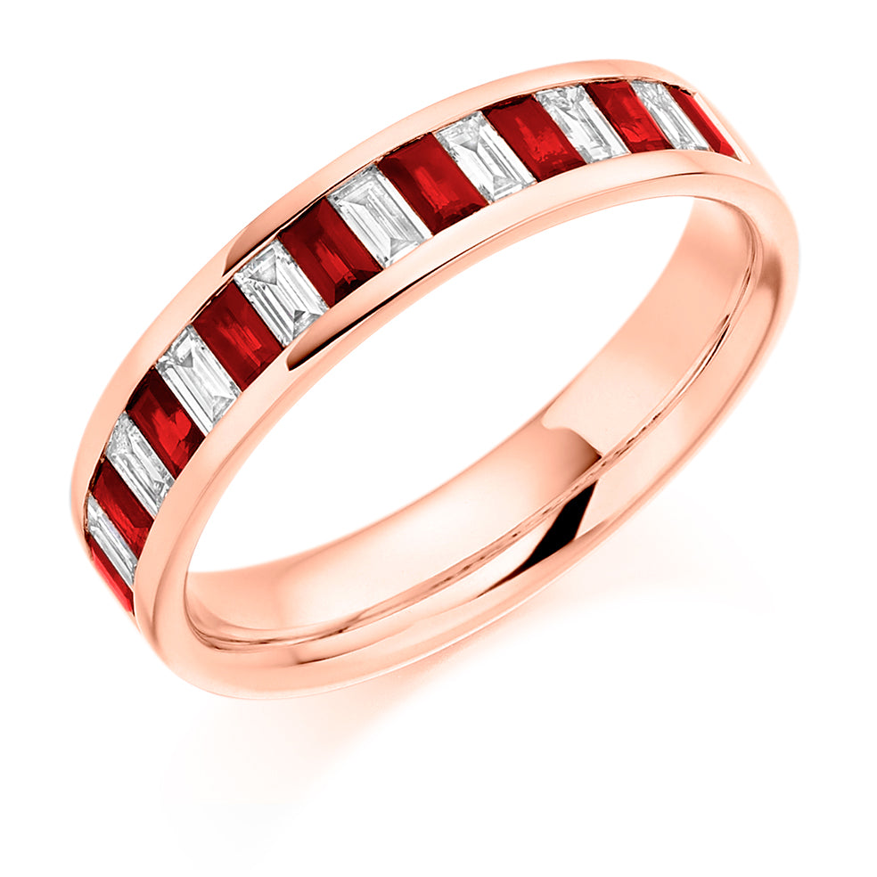 Ruby & Diamond Half Eternity Ring, 0.31ct in Rose Gold