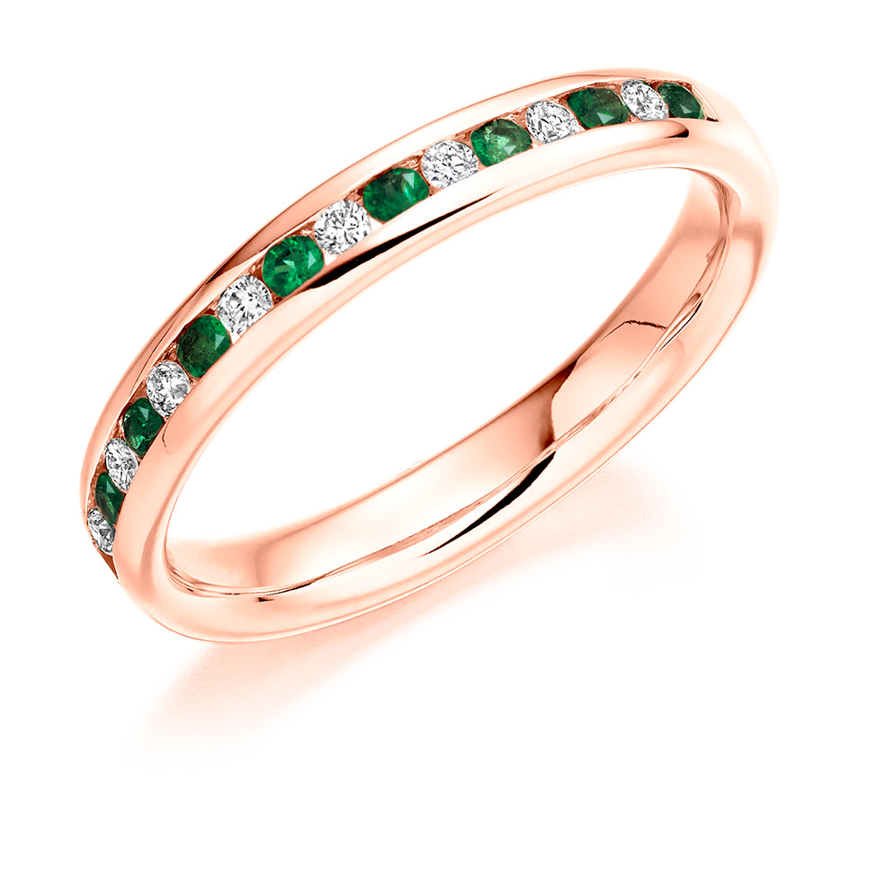 Emerald & Diamond Half Eternity Ring, 0.12ct in Rose Gold