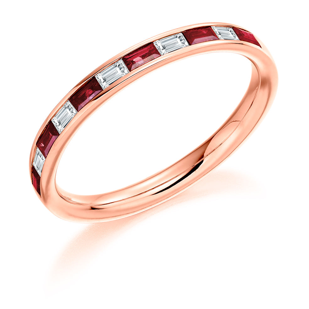 Ruby & Diamond Half Eternity Ring with Channel-Set, 0.17ct in Rose Gold