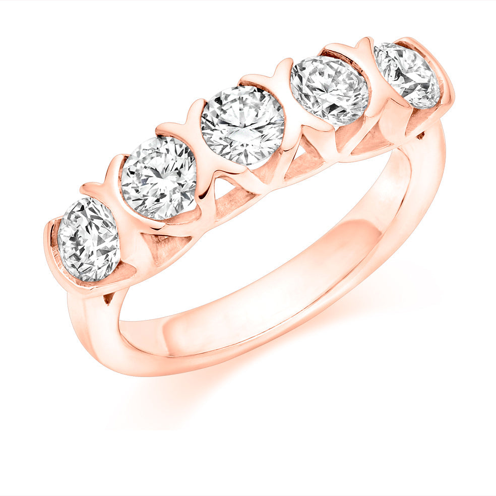 Bar-Set Half Eternity Ring, 1.5ct total in Rose Gold