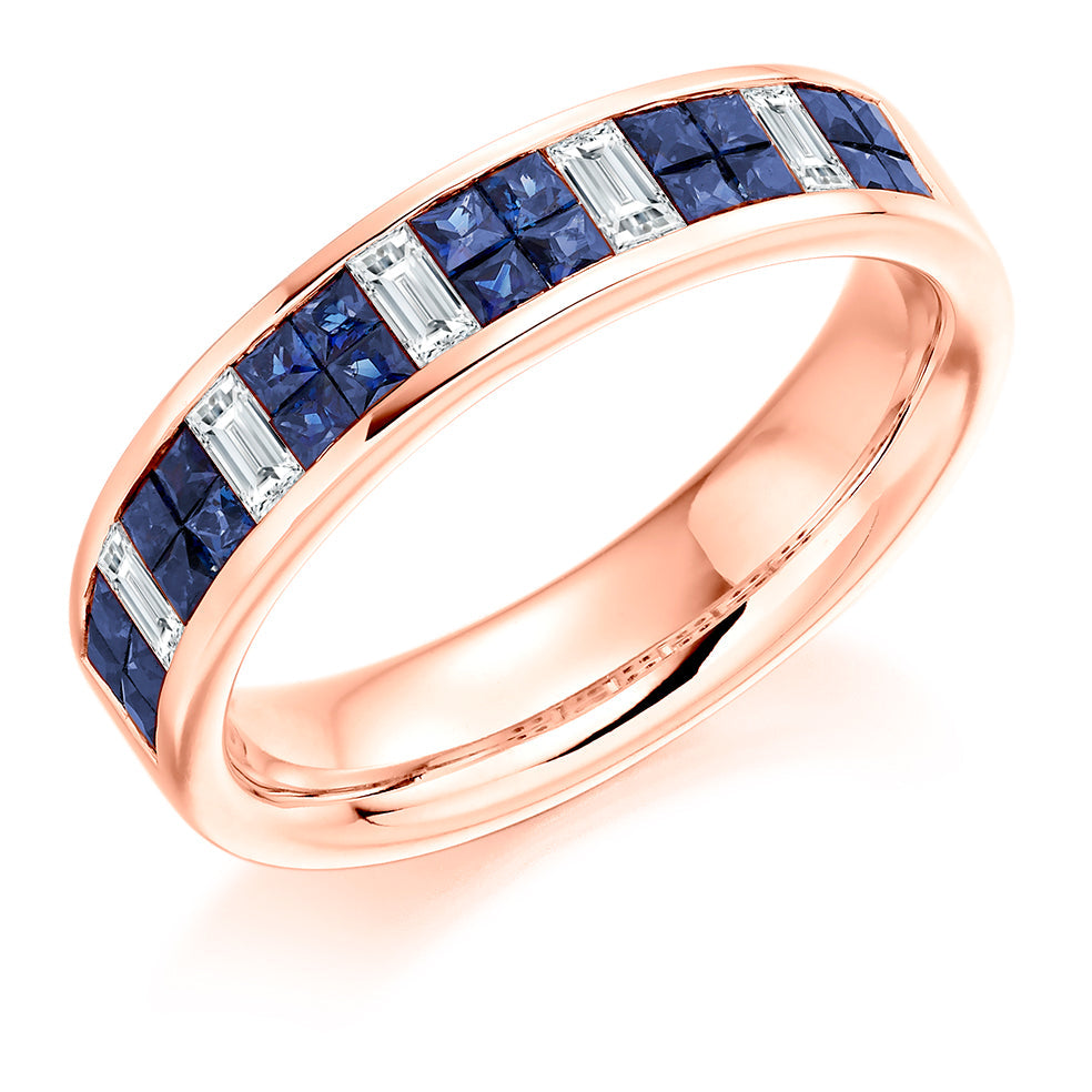 Sapphire & Diamond Half Eternity Ring with Right-Hand, 0.3ct in Rose Gold