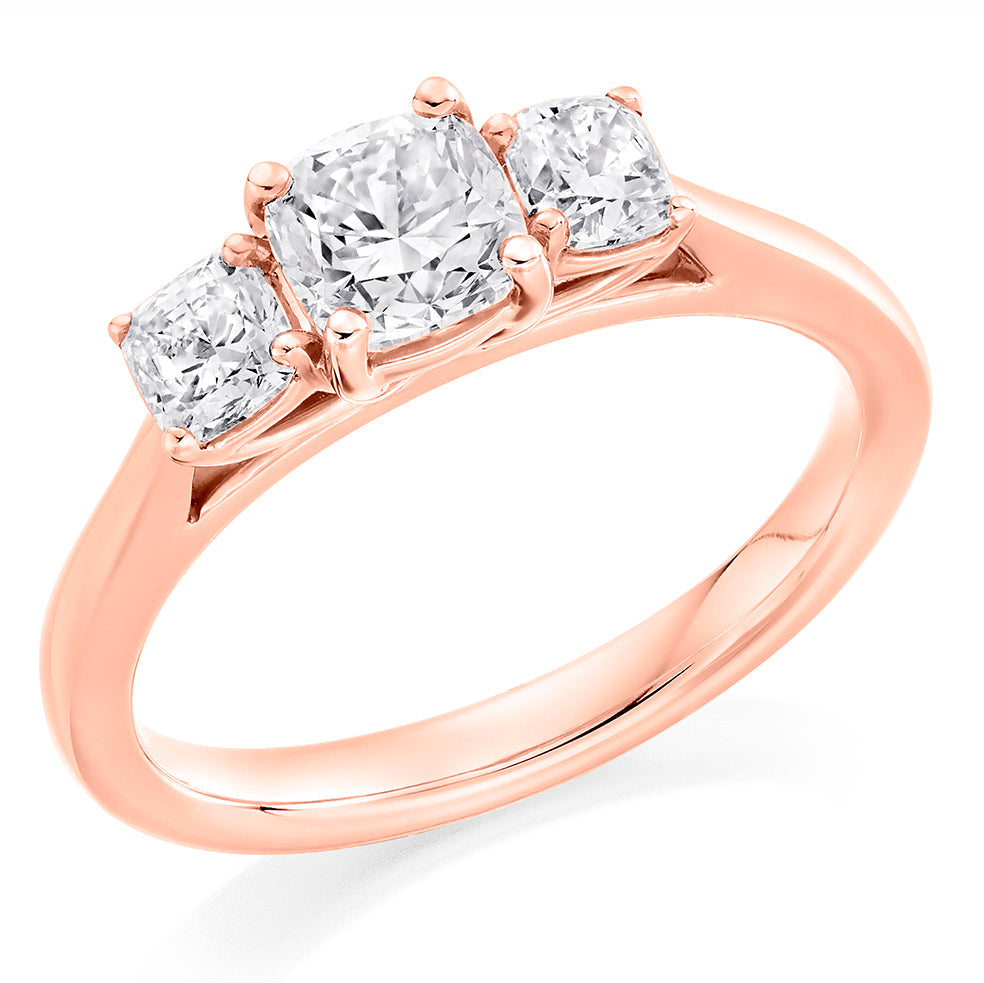 Plain-Band Trilogy Cushion Cut Trilogy Ring in Rose Gold