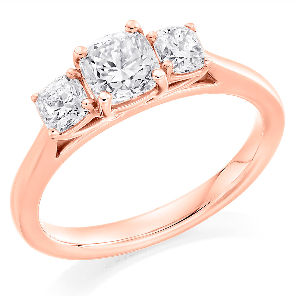 Trilogy Cushion Cut Trilogy Ring in Rose Gold