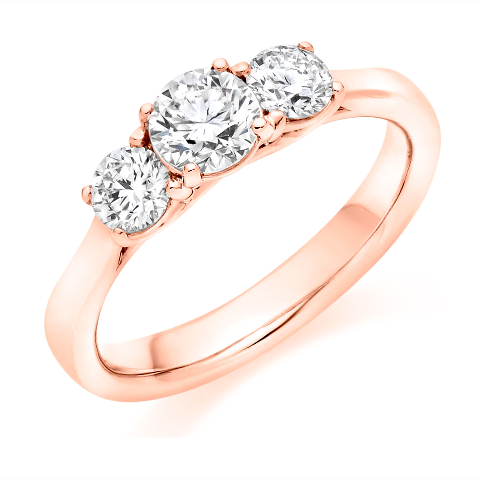 Close-Set Trilogy Round Brilliant Trilogy Ring, 0.5ct in Rose Gold