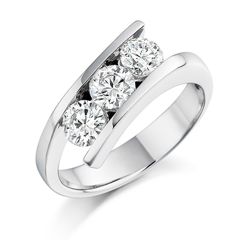 Tension-Set Trilogy Round Brilliant Trilogy Ring