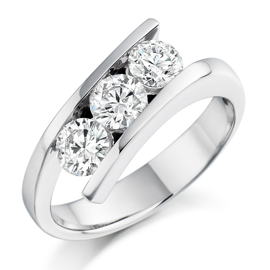 Tension-Set Trilogy Round Brilliant Trilogy Ring