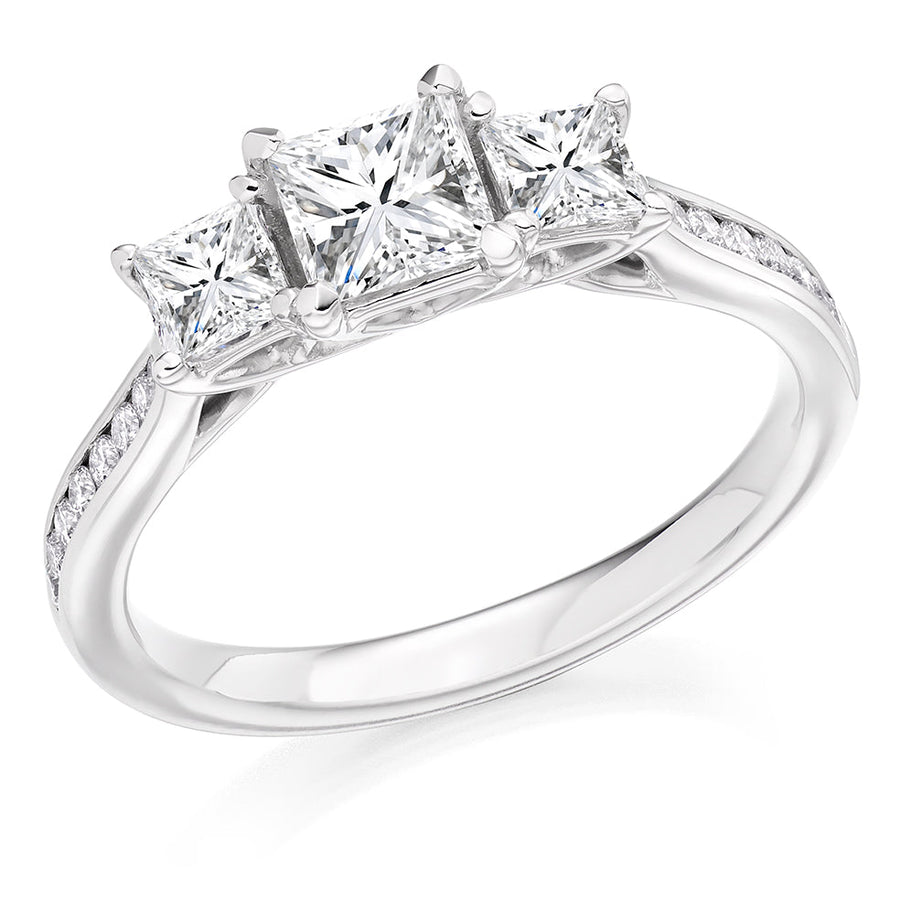 Diamond-Shouldered Trilogy Princess Cut Trilogy Ring