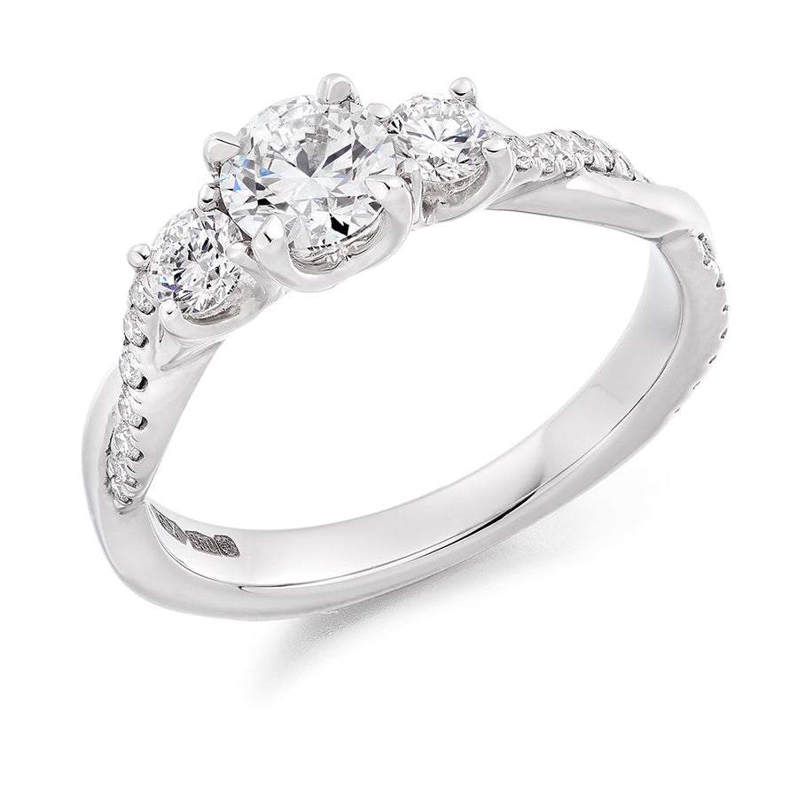 Pavé-Shouldered Trilogy Round Brilliant Trilogy Ring, 0.5ct