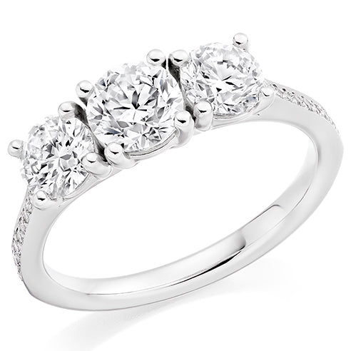 Pavé-Shouldered Trilogy Round Brilliant Trilogy Ring