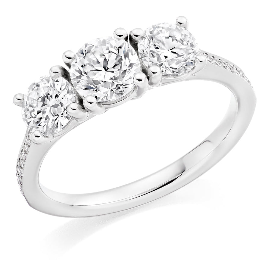 Pavé-Shouldered Trilogy Round Brilliant Trilogy Ring