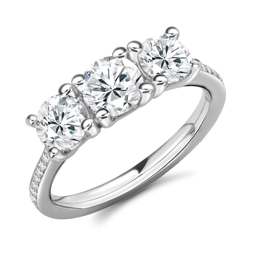 Trilogy with Diamond Shoulders Round Brilliant Trilogy Ring, 0.9ct