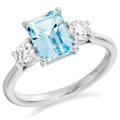 Classic Trilogy Aquamarine & Diamond Trilogy Ring, 0.5ct