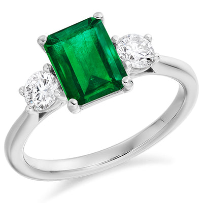 Classic Trilogy Emerald & Diamond Trilogy Ring, 0.5ct