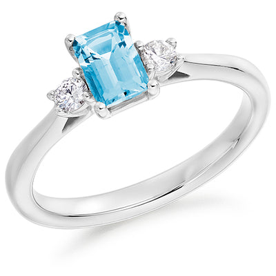 Classic Trilogy Aquamarine & Diamond Trilogy Ring, 0.12ct