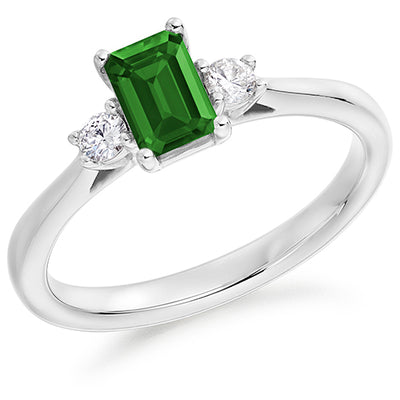Classic Trilogy Emerald & Diamond Trilogy Ring II, 0.12ct
