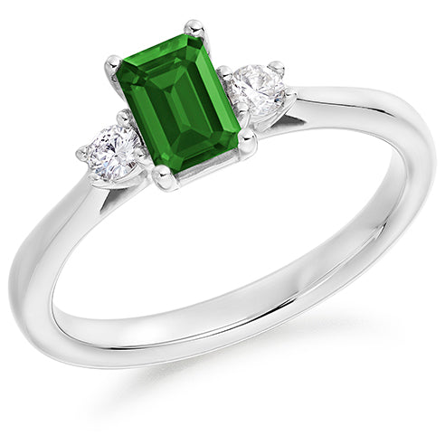 Classic Trilogy Emerald & Diamond Trilogy Ring II, 0.12ct
