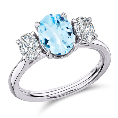 Classic Trilogy Aquamarine & Diamond Trilogy Ring, 0.65ct