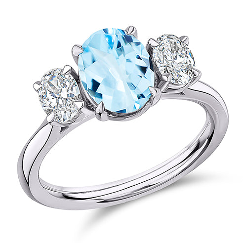 Classic Trilogy Aquamarine & Diamond Trilogy Ring, 0.65ct
